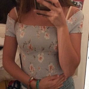 blue floral off the shoulder top